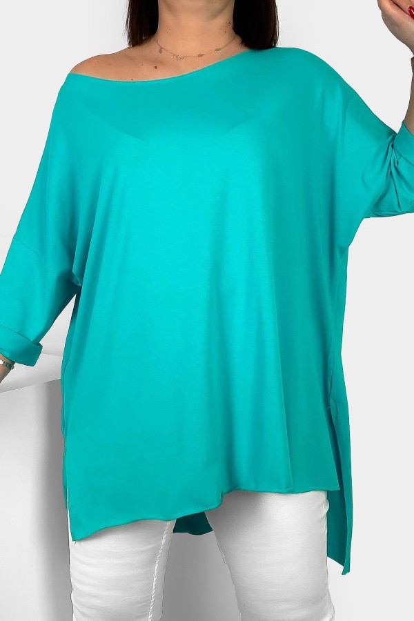 Tunika bluzka damska w kolorze tiffany oversize dłuższy tył gładka Gessa