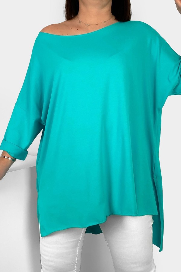 Tunika bluzka damska w kolorze tiffany oversize dłuższy tył gładka Gessa 1