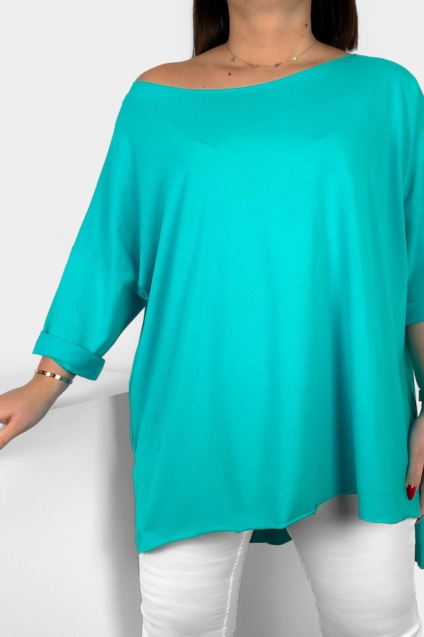 Tunika bluzka damska w kolorze tiffany oversize dłuższy tył gładka Gessa 2