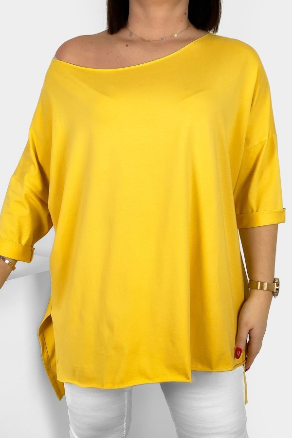 Tunika bluzka damska w kolorze bananowym oversize dłuższy tył gładka Gessa
