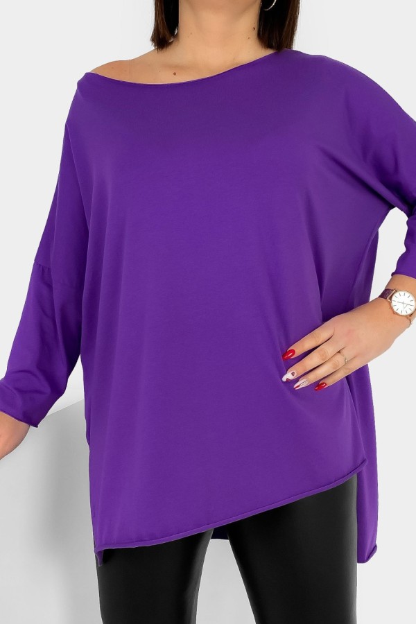 Tunika bluzka damska w kolorze fioletowym oversize dłuższy tył gładka Gessa 2