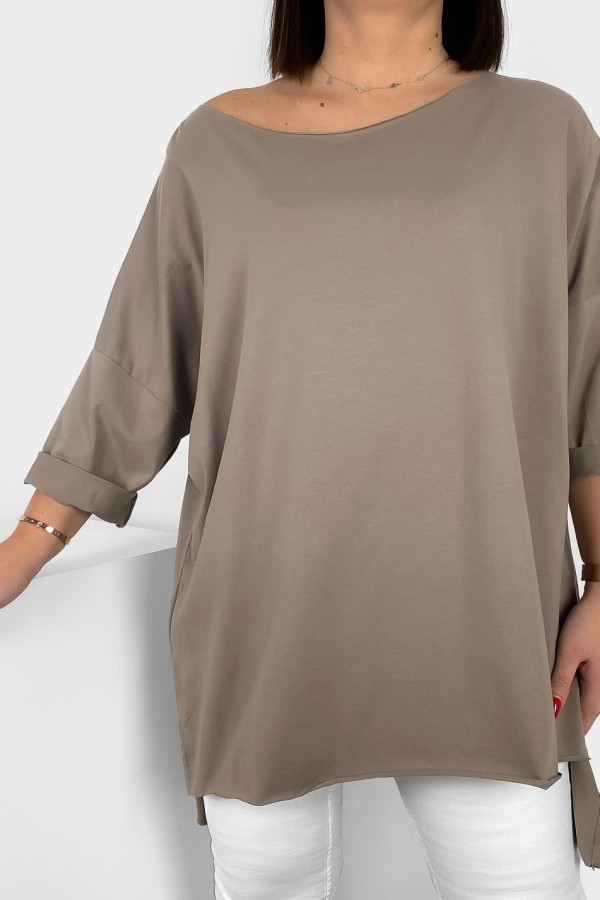 Tunika bluzka damska w kolorze fango oversize dłuższy tył gładka Gessa 2