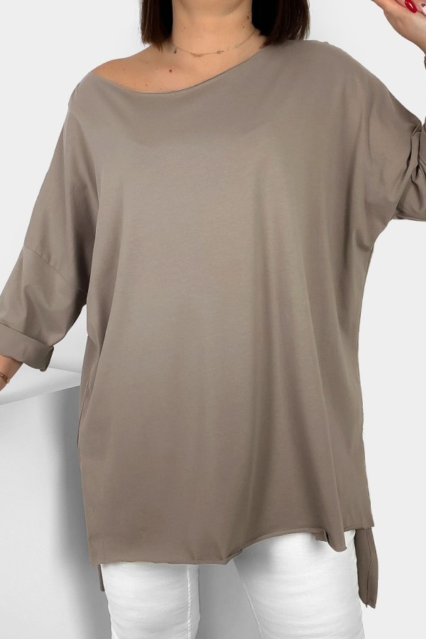 Tunika bluzka damska w kolorze fango oversize dłuższy tył gładka Gessa 1