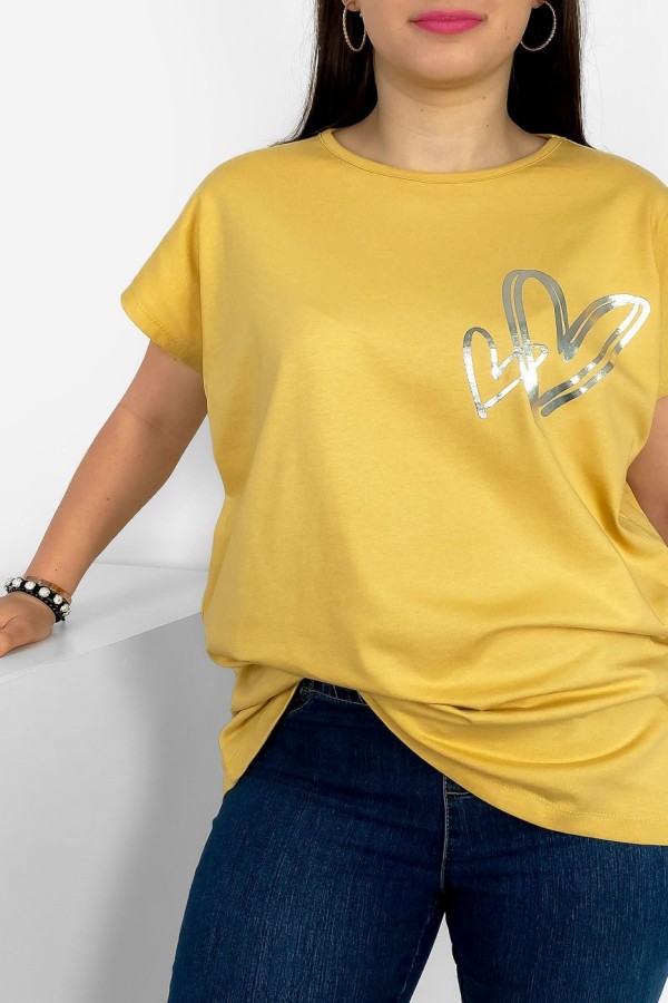 Nietoperz T-shirt damski plus size w kolorze mango srebrny nadruk serduszka hearts 1