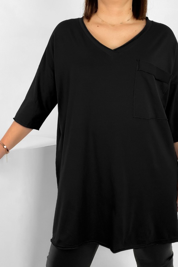 Tunika damska w kolorze czarnym bluzka oversize v-neck kieszeń Polina 2