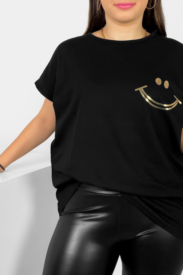 Nietoperz T-shirt damski plus size w kolorze czarnym złoty nadruk uśmiech Kerry 1