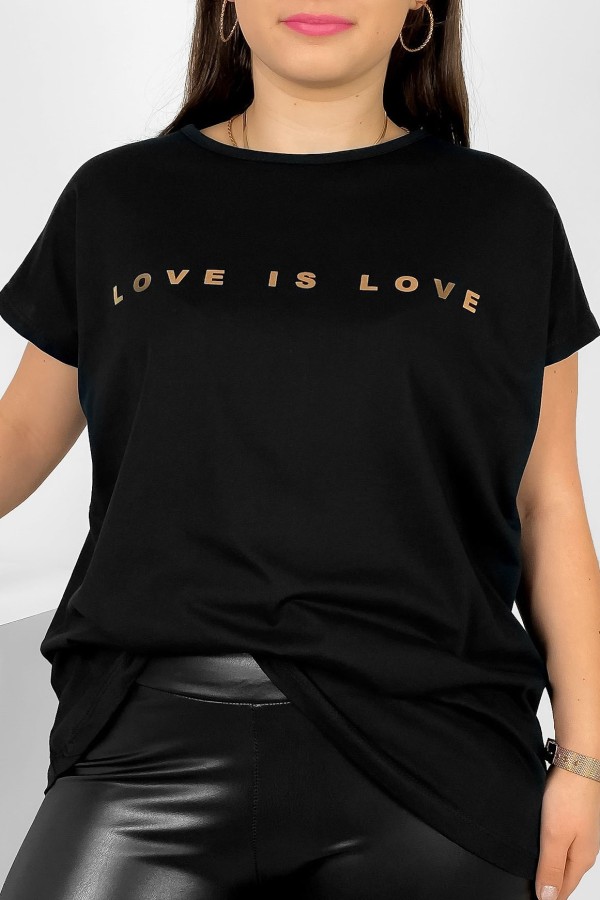 Nietoperz T-shirt damski plus size w kolorze czarnym złote napisy Love is love Marlon