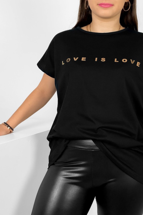 Nietoperz T-shirt damski plus size w kolorze czarnym złote napisy Love is love Marlon 1