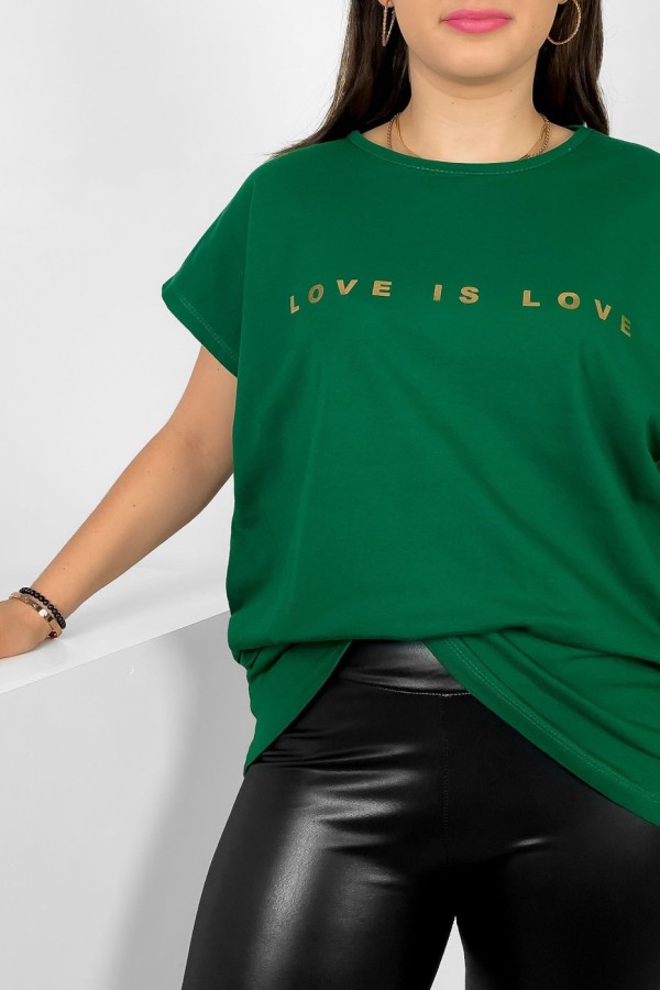 Nietoperz T-shirt damski plus size w kolorze ciemnej zieleni złote napisy Love is love Marlon 1