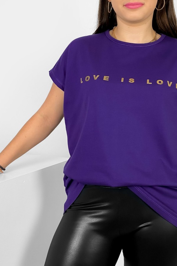 Nietoperz T-shirt damski plus size w kolorze jagodowym złote napisy Love is love Marlon 1