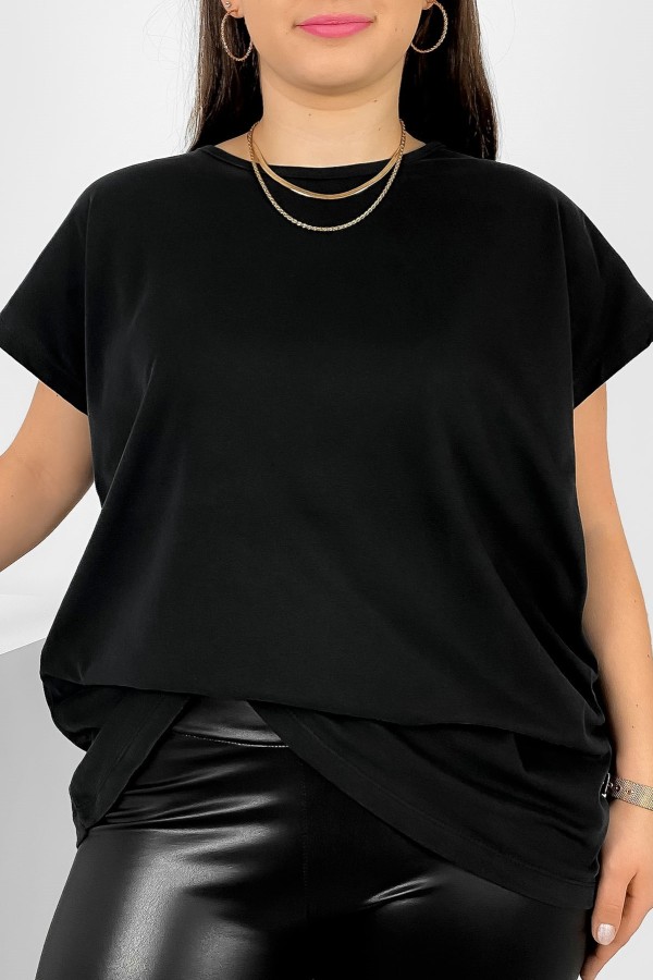 Nietoperz gładki T-shirt damski plus size w kolorze czarnym Bessy