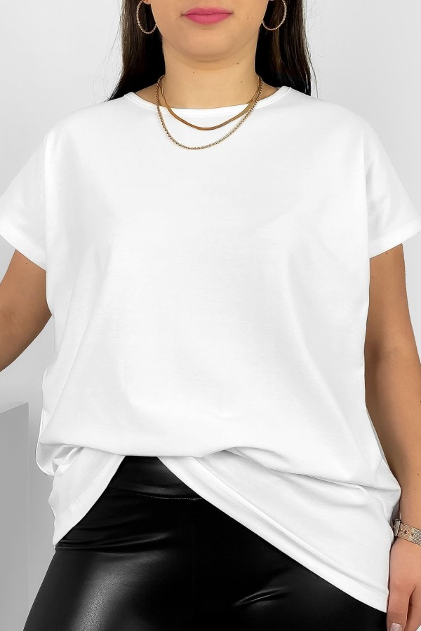 Nietoperz gładki T-shirt damski plus size w kolorze białym Bessy