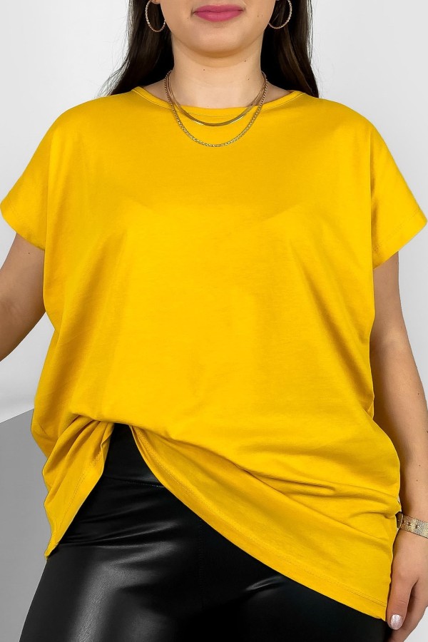 Nietoperz gładki T-shirt damski plus size w kolorze miodowym Bessy