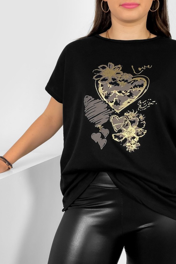 T-shirt damski plus size nietoperz w kolorze czarnym nadruk serca Jeno 1