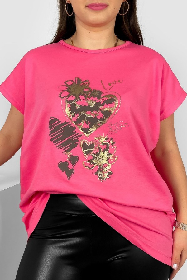 T-shirt damski plus size nietoperz w kolorze różowym nadruk serca Jeno