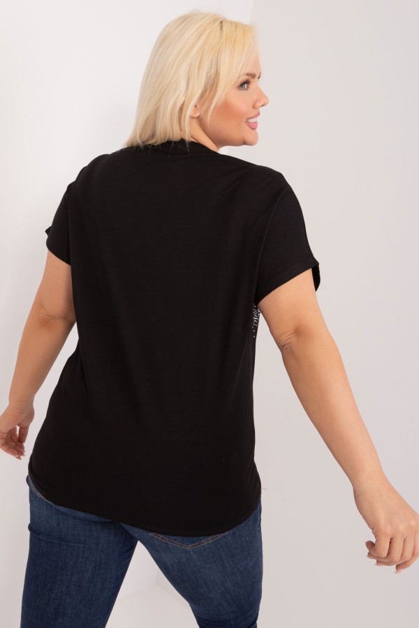 Bluzka damska plus size w kolorze czarnym nietoperz aplikacja print dżety 2