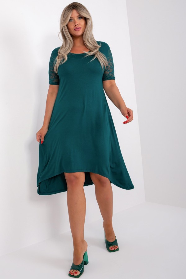 Sukienka plus size w kolorze zielonym asymetryczna rękawy koronka Desi 2