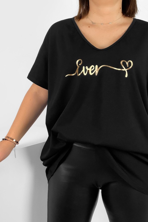 Bluzka damska T-shirt plus size w kolorze czarnym złoty napis Ever 1