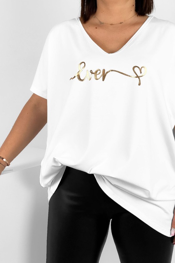 Bluzka damska T-shirt plus size w kolorze białym złoty napis Ever 1