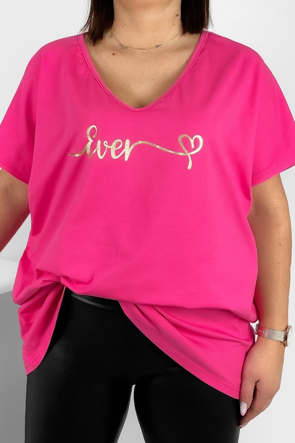 Bluzka damska T-shirt plus size w kolorze różowym złoty napis Ever 2