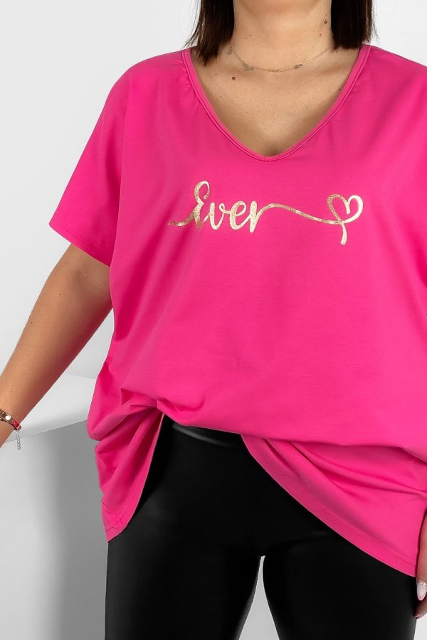 Bluzka damska T-shirt plus size w kolorze różowym złoty napis Ever 1