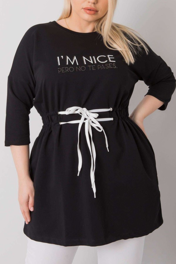 Tunika dresowa plus size w kolorze czarnym z wiązaniem Nicee