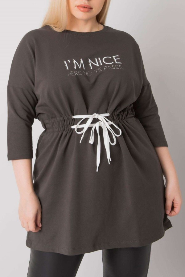 Tunika dresowa plus size w kolorze dark khaki z wiązaniem Nicee