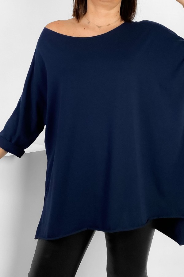 Tunika bluzka damska w kolorze granatowym oversize dłuższy tył gładka Gessa 2