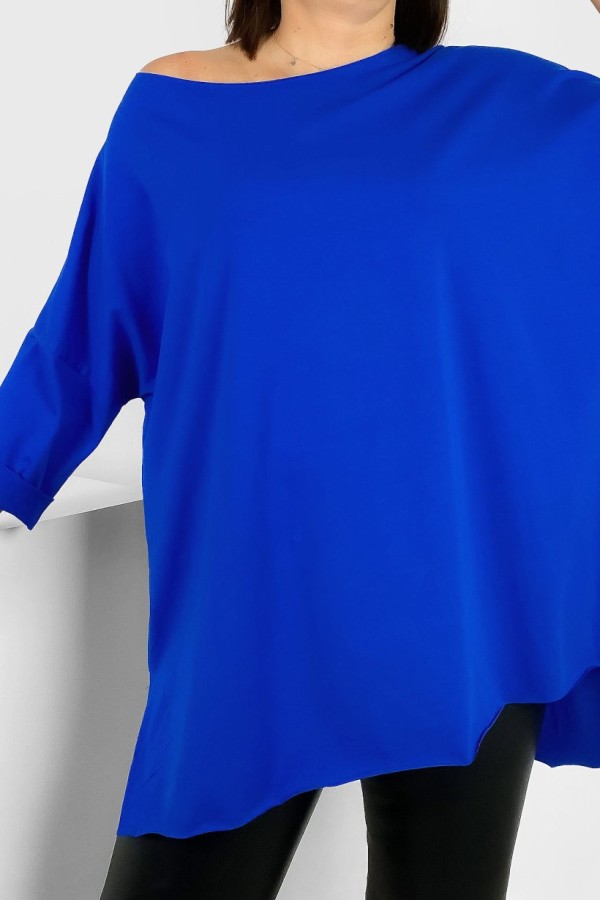 Tunika bluzka damska w kolorze chabrowym oversize dłuższy tył gładka Gessa 2