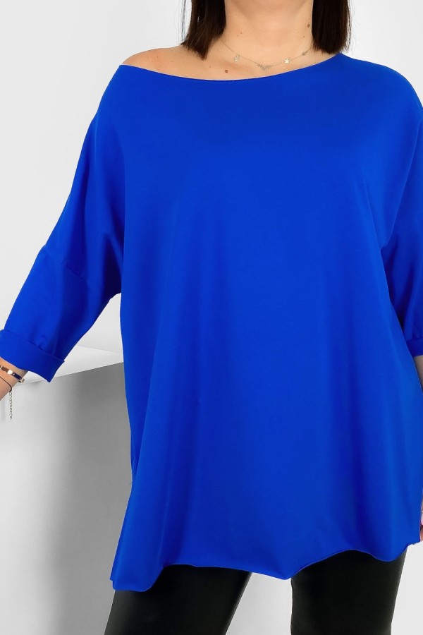 Tunika bluzka damska w kolorze chabrowym oversize dłuższy tył gładka Gessa 1