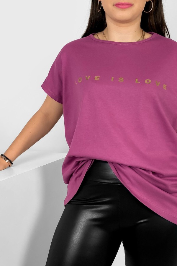 Nietoperz T-shirt damski plus size w kolorze królewskiego wrzosu złote napisy Love is love Marlon 1
