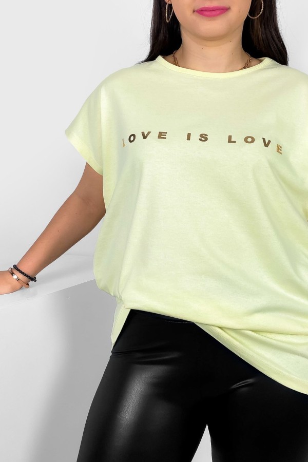 Nietoperz T-shirt damski plus size w kolorze cytrynowym złote napisy Love is love Marlon 1