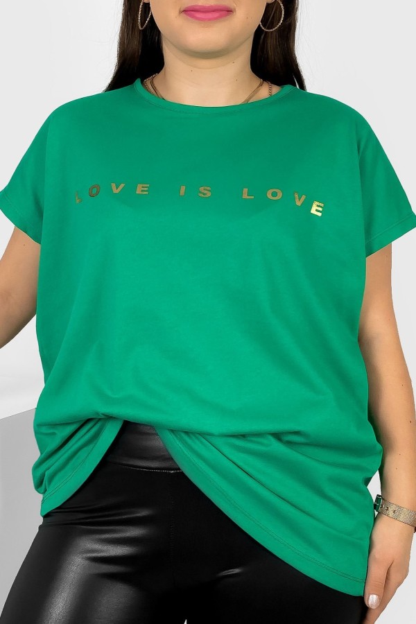 Nietoperz T-shirt damski plus size w kolorze zielonym złote napisy Love is love Marlon