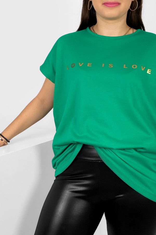 Nietoperz T-shirt damski plus size w kolorze zielonym złote napisy Love is love Marlon 1