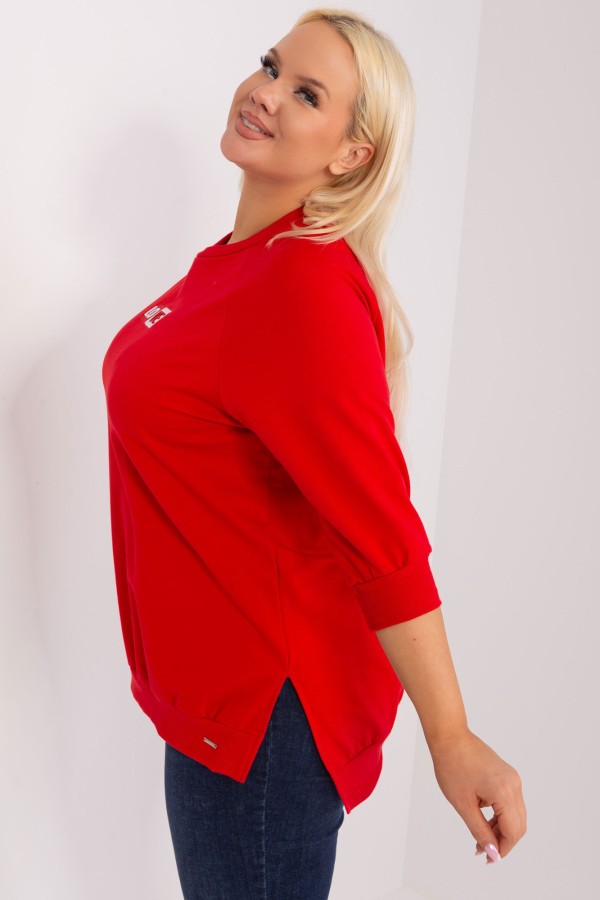 Bluza damska plus size w kolorze czerwonym dłuższy tył rozcięcia rękaw 3/4 LOVE 3