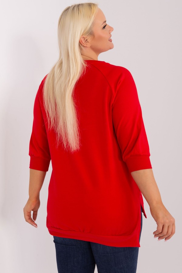 Bluza damska plus size w kolorze czerwonym dłuższy tył rozcięcia rękaw 3/4 LOVE 5