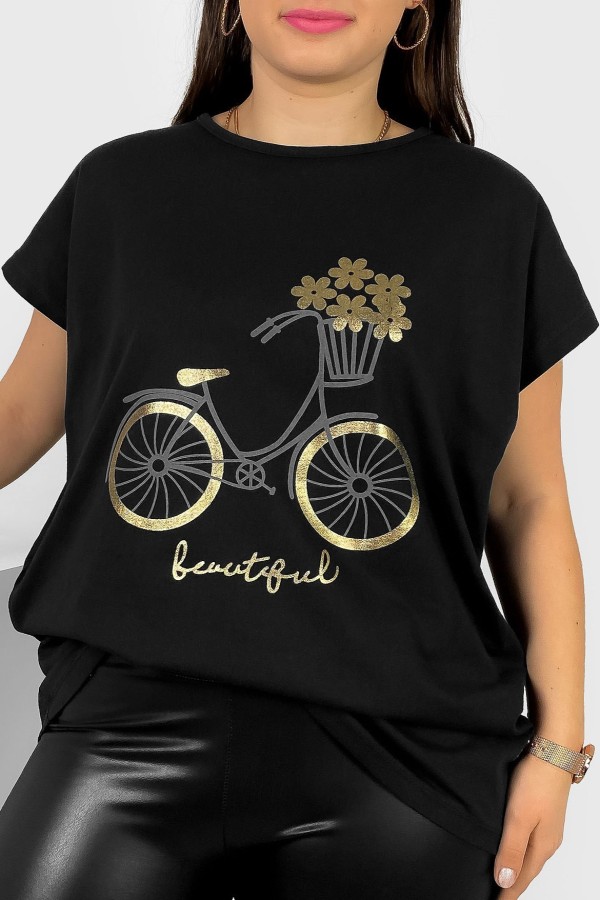 T-shirt damski plus size nietoperz w kolorze czarnym nadruk rower Theo