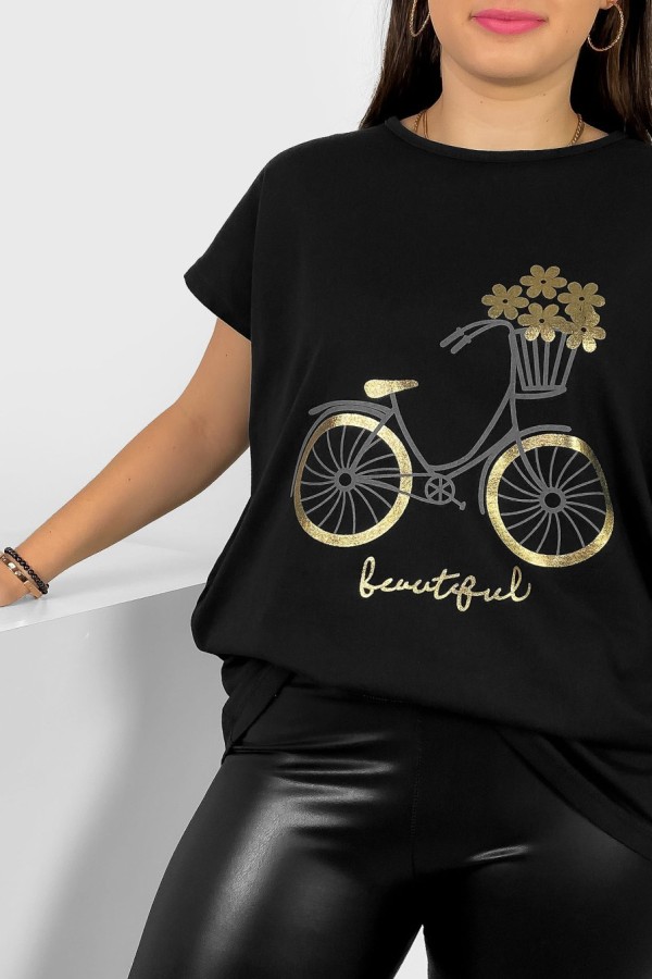 T-shirt damski plus size nietoperz w kolorze czarnym nadruk rower Theo 1