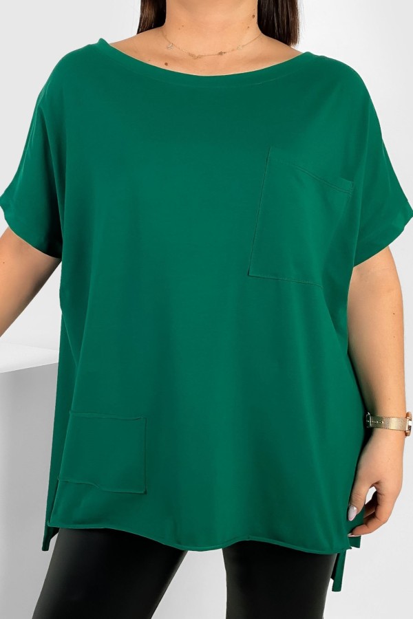 Bluzka oversize w kolorze butelkowej zieleni dłuższy tył kieszeń Tanisha