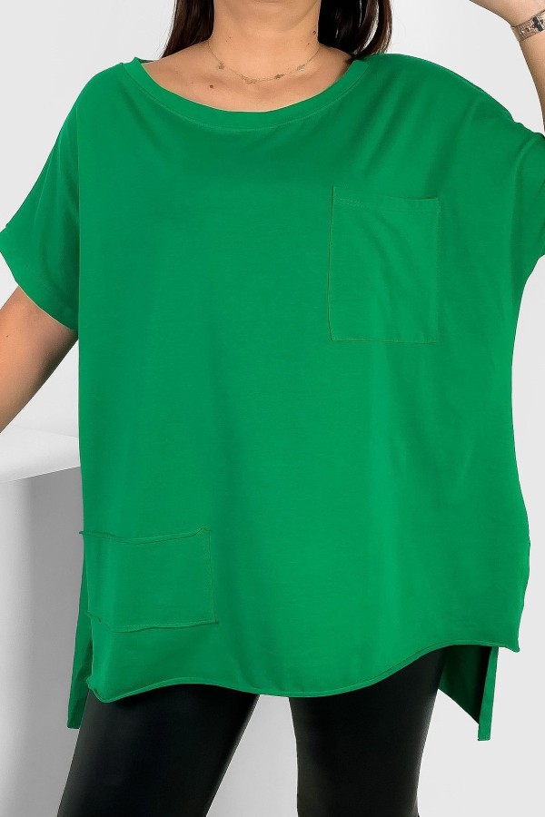 Bluzka oversize w kolorze trawiastej zieleni dłuższy tył kieszeń Tanisha