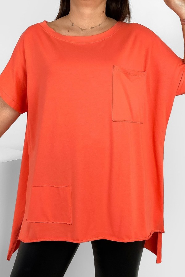 Bluzka oversize w kolorze brzoskwiniowym peach dłuższy tył kieszeń Tanisha