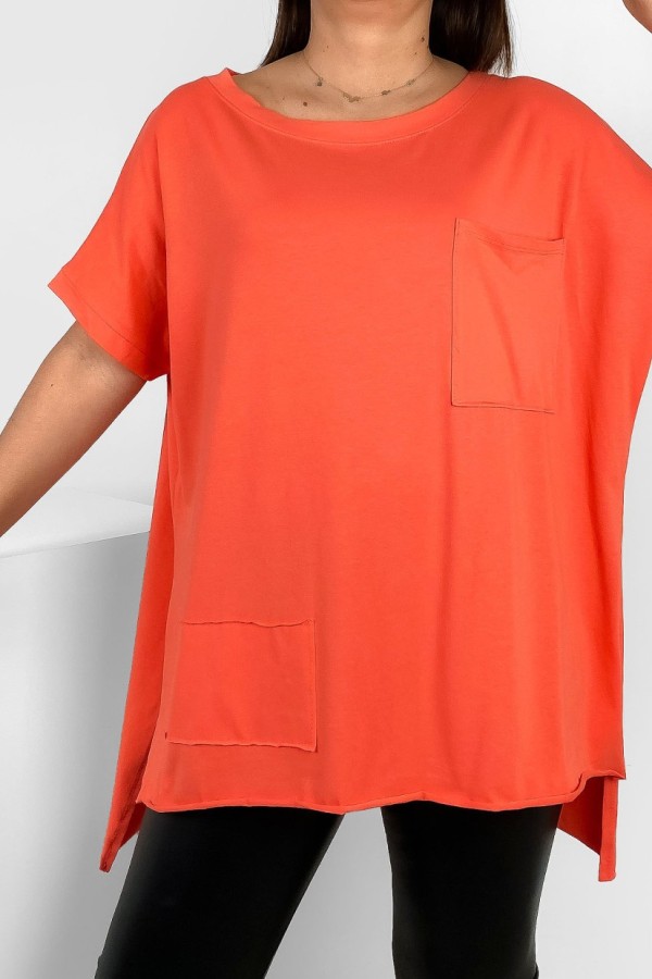 Bluzka oversize w kolorze brzoskwiniowym peach dłuższy tył kieszeń Tanisha 1