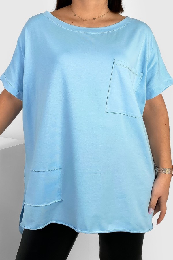Bluzka oversize w kolorze błękitnym dłuższy tył kieszeń Tanisha