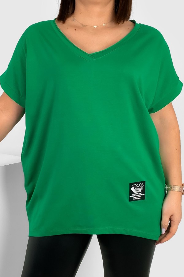 Luźna bluzka damska w kolorze zielonym dekolt w serek V casual Gabby