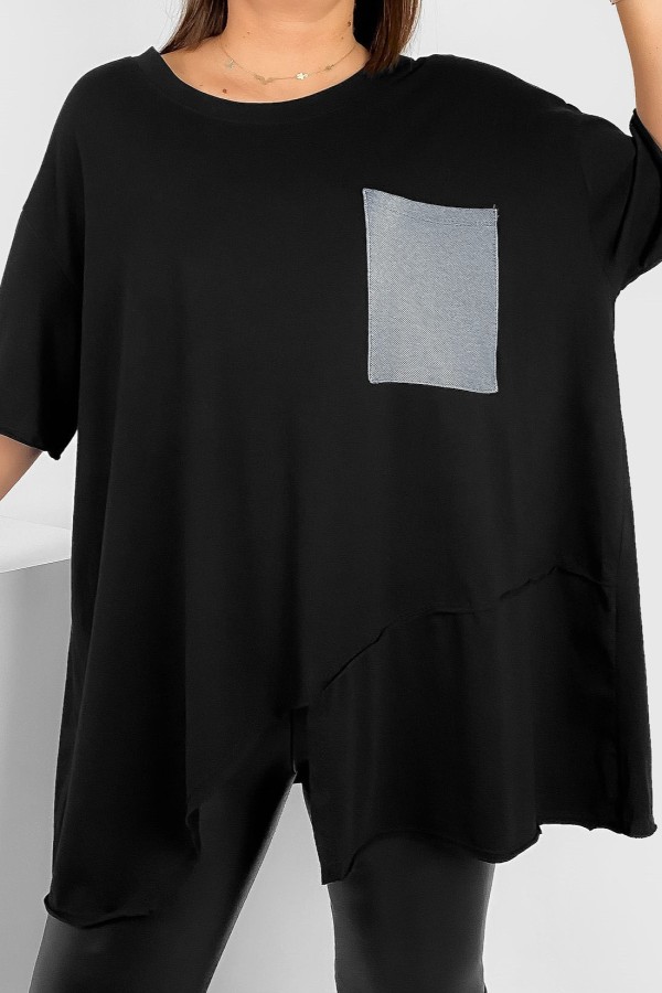 Duża asymetryczna tunika damska plus size w kolorze czarnym kieszeń Lanna