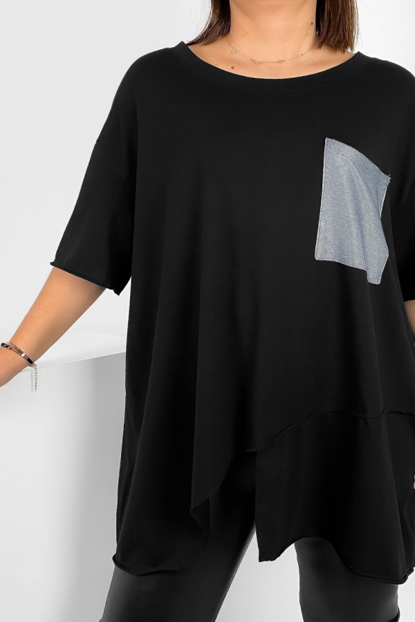 Duża asymetryczna tunika damska plus size w kolorze czarnym kieszeń Lanna 2