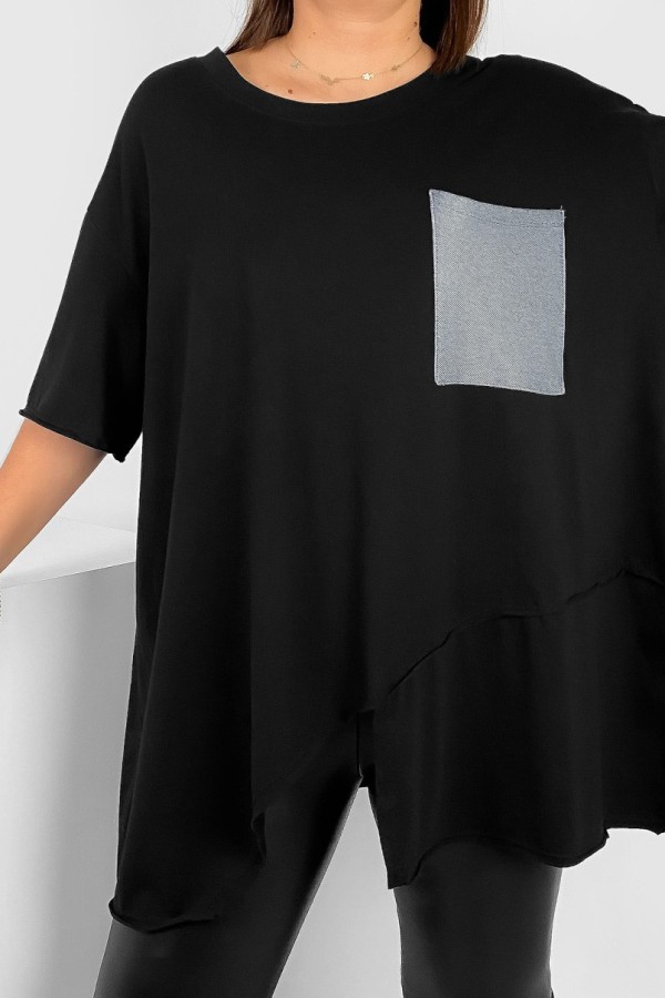 Duża asymetryczna tunika damska plus size w kolorze czarnym kieszeń Lanna 1