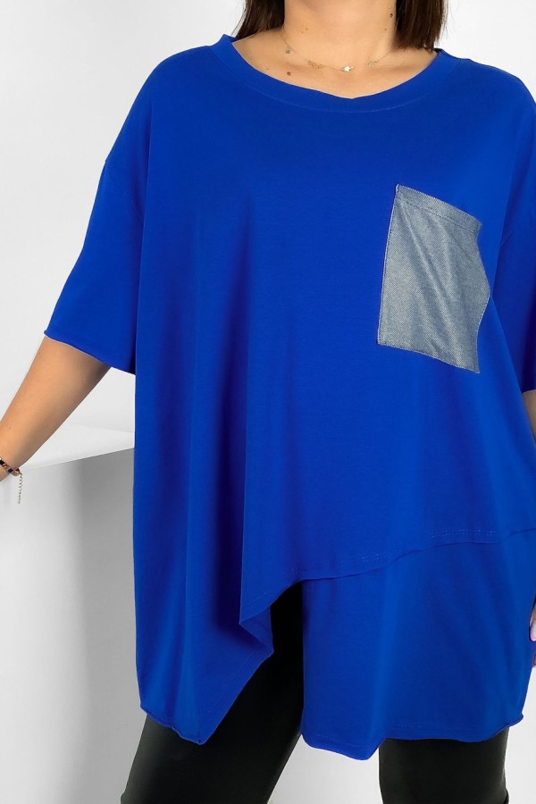 Duża asymetryczna tunika damska plus size w kolorze kobaltowym kieszeń Lanna 2