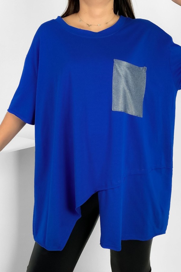 Duża asymetryczna tunika damska plus size w kolorze kobaltowym kieszeń Lanna 1