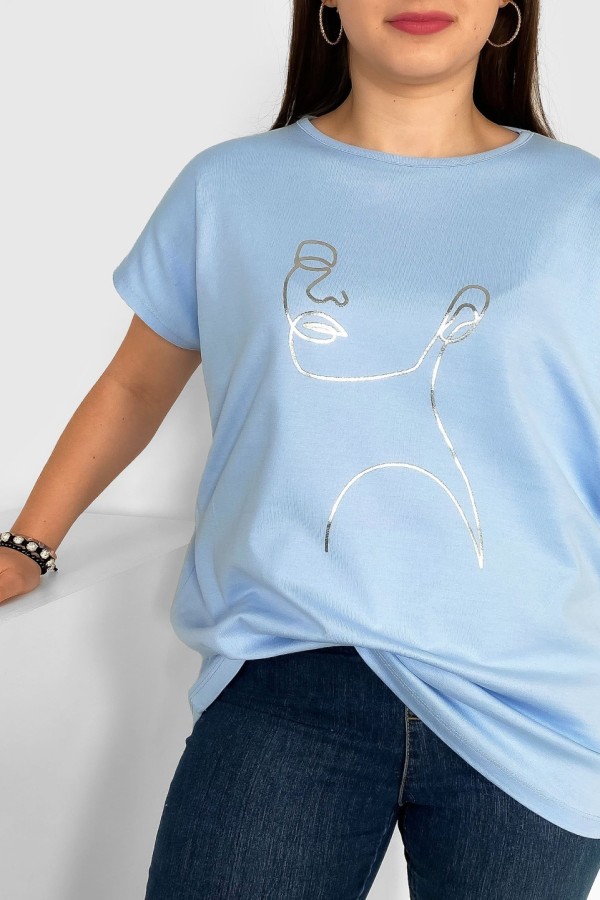 Nietoperz T-shirt damski plus size w kolorze błękitnym srebrny line art kobieta Nuvian 1